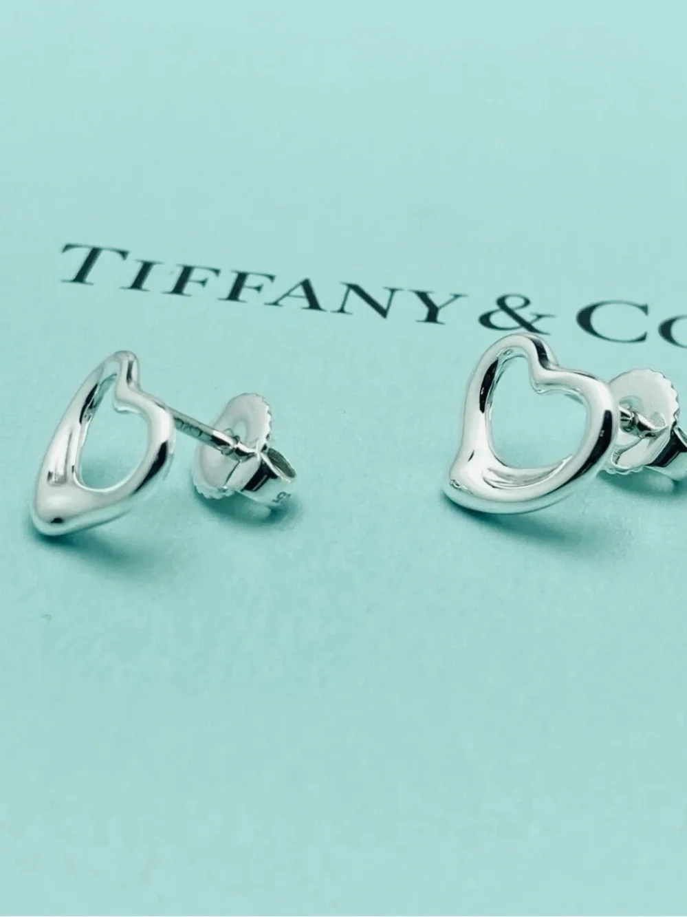 Tiffany & Co Elsa Peretti Open Heart Stud Earrings 11mm Sterling Silver